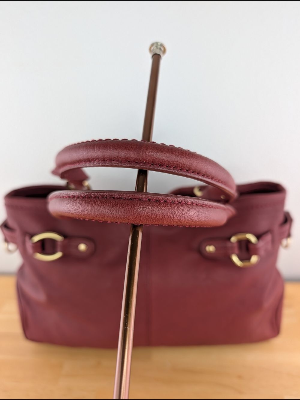 Sigrid Olsen Red Pebbled Leather Satchel Shoulder Bag Gold Stud Hardware Detail - Picture 11 of 16